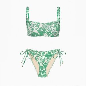 NWT Peony Clover Print Fine Crop Bikini Top and Tie Side Bottom Size Small